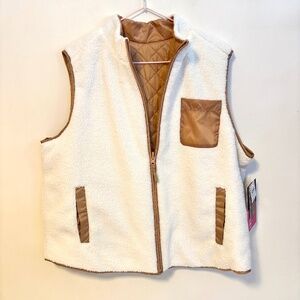 Canyon Creek Reversible Full Zip Sherpa Quilted Vest White Tan Womens XL NWT